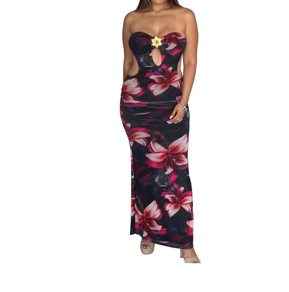 NEW VIVIARA gloria floral tie back dress in black